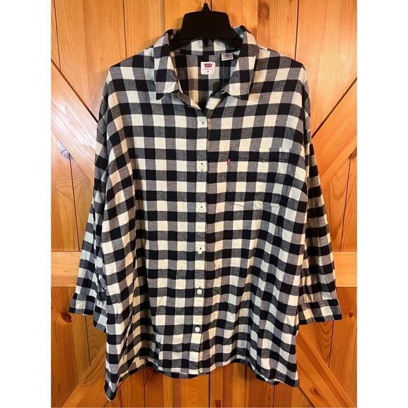 Levis San Francisco Ca Black White Plaid Flannel Button Up Size 2X nwt (2303) - Picture 1 of 5
